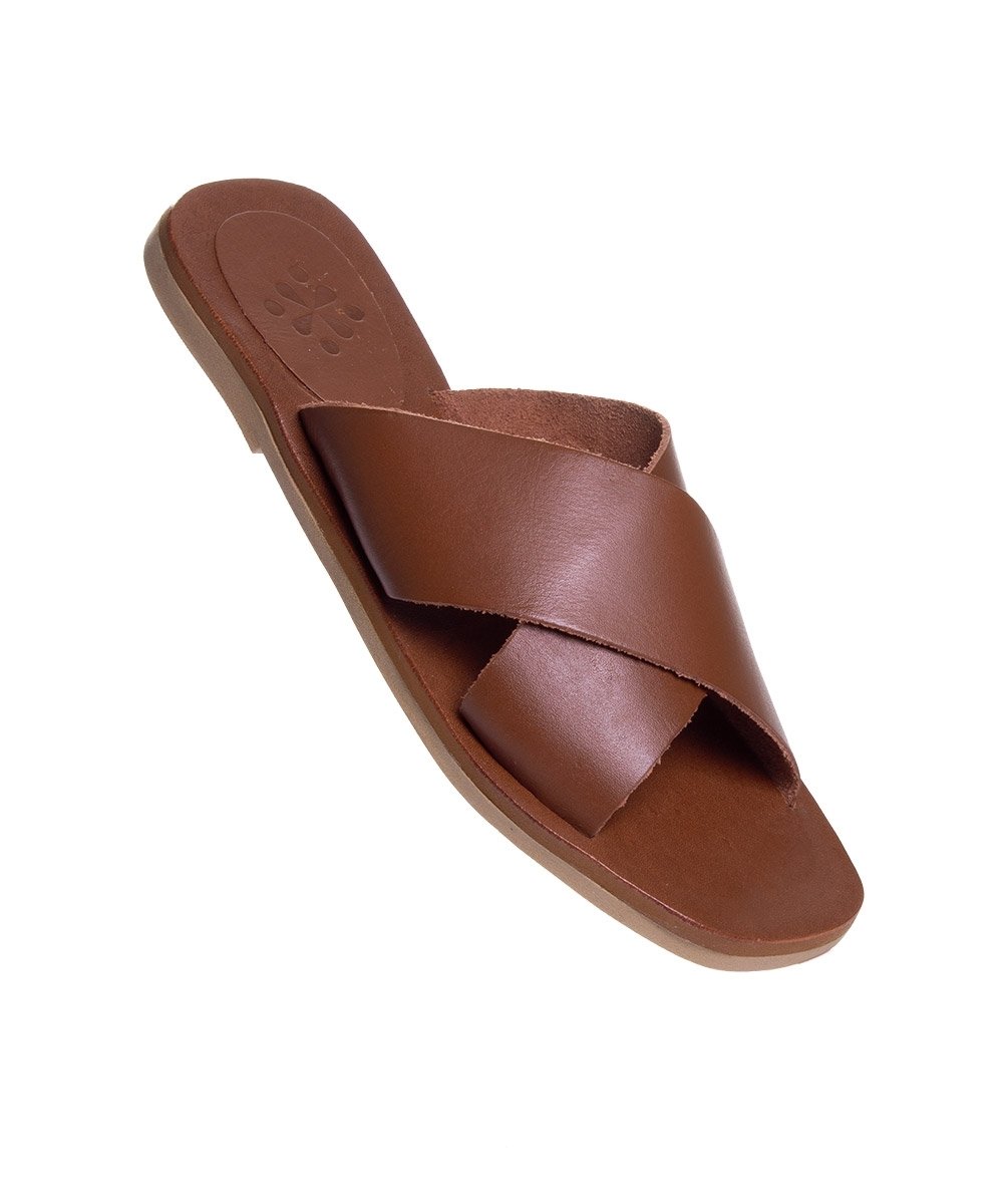 Tamanco Rasteira Pixolé Tiras Couro Whisky Marrom 2