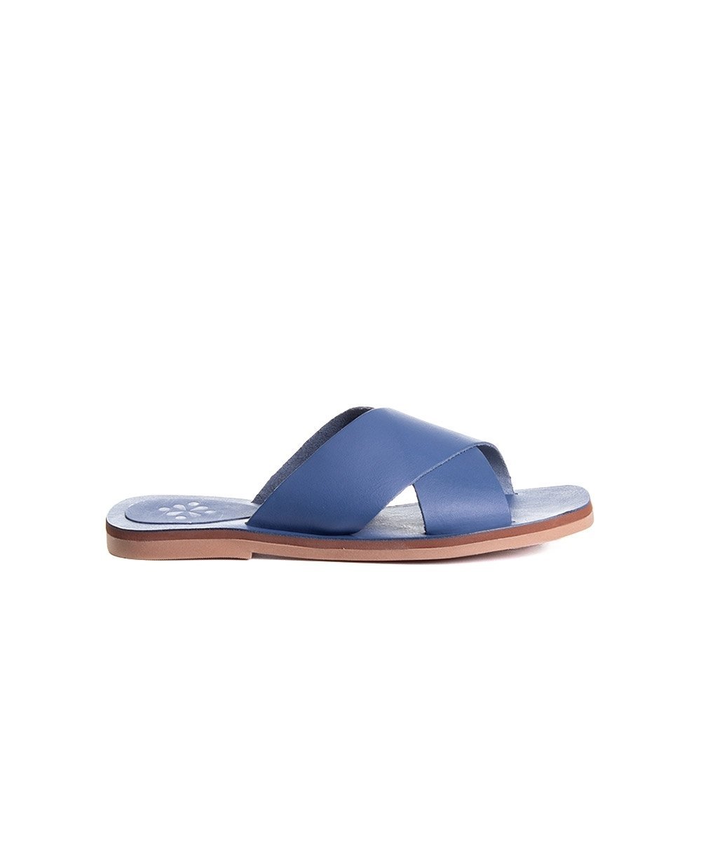 Tamanco Rasteira Pixolé Tiras Couro Azul Azul 1