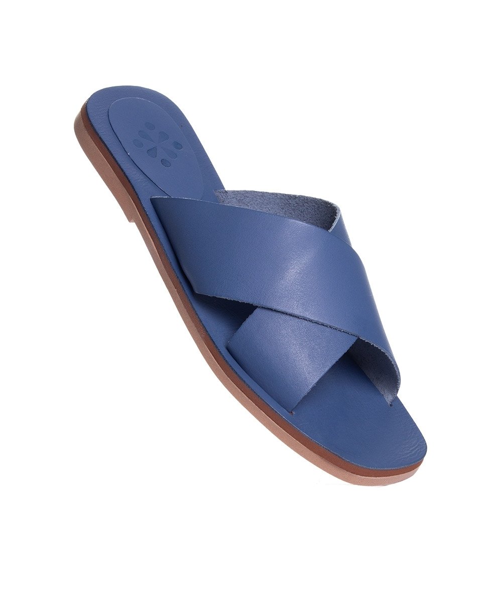 Tamanco Rasteira Pixolé Tiras Couro Azul Azul 2