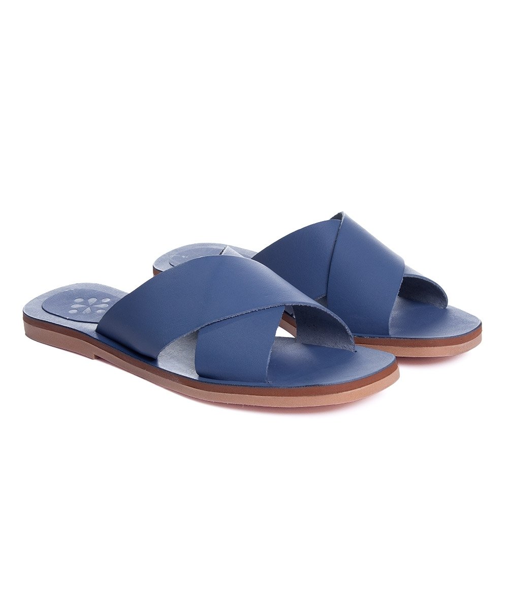 Tamanco Rasteira Pixolé Tiras Couro Azul Azul 3