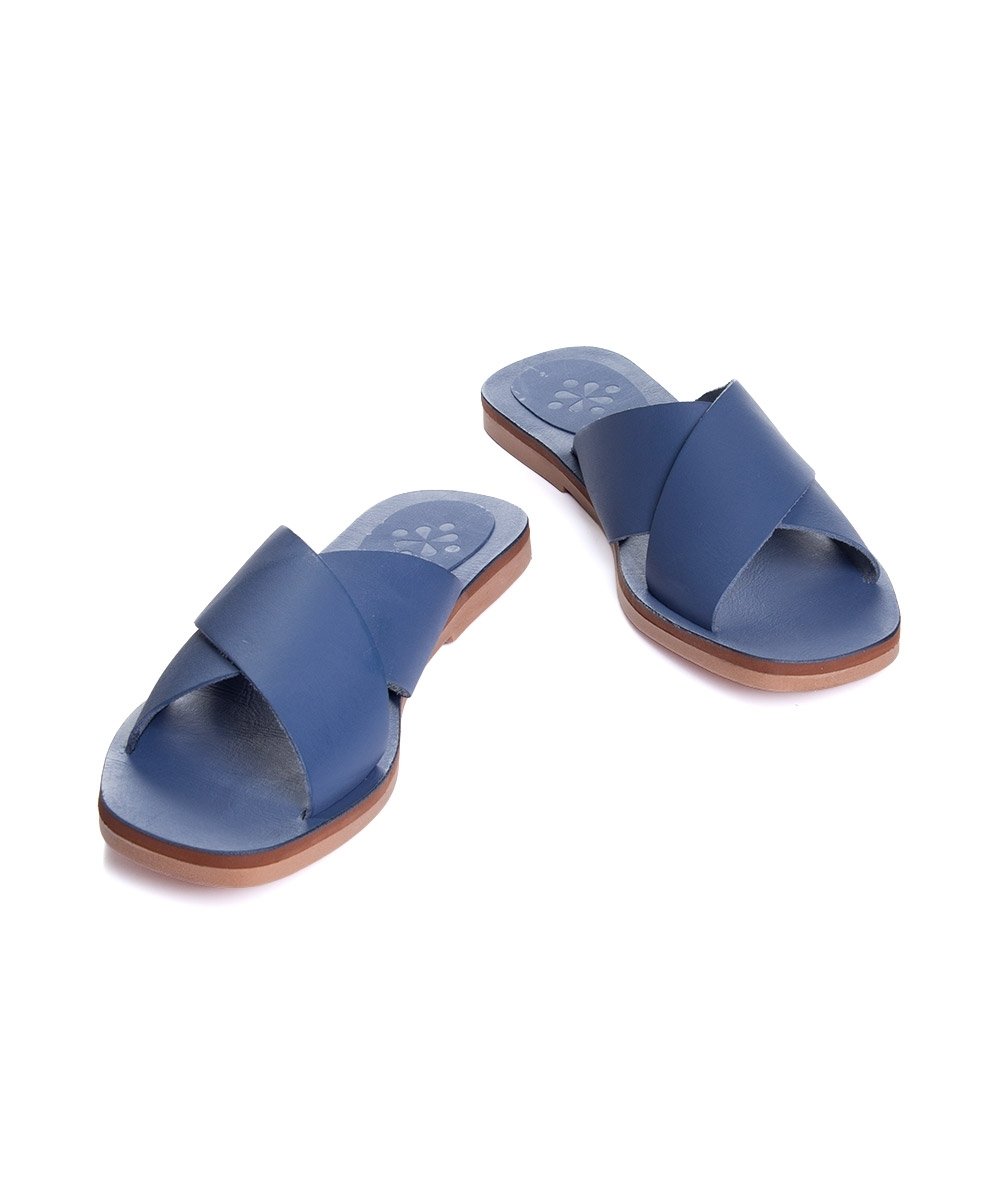 Tamanco Rasteira Pixolé Tiras Couro Azul Azul 4