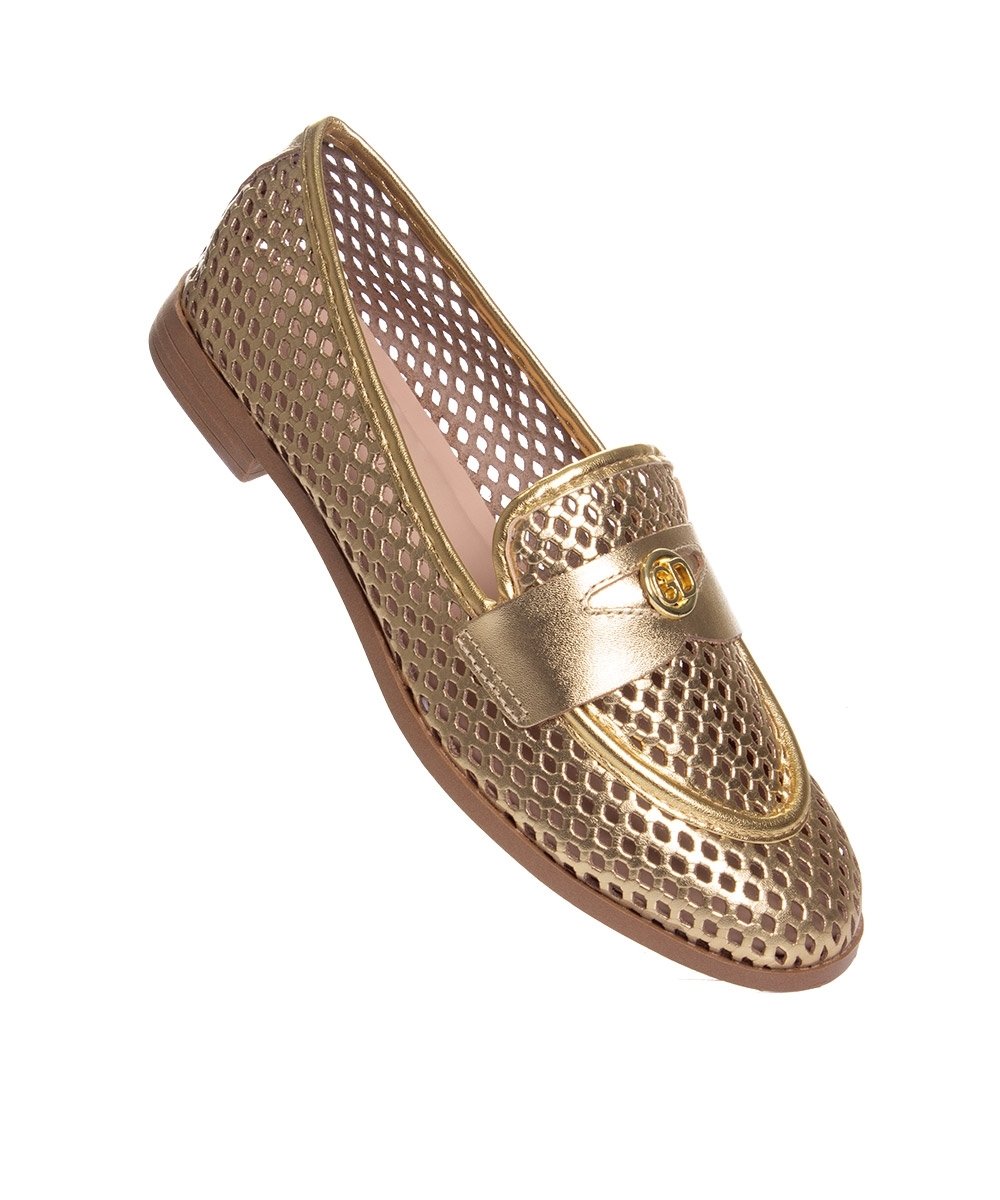 Mocassim Feminino Giulia Domna Couro Dourado