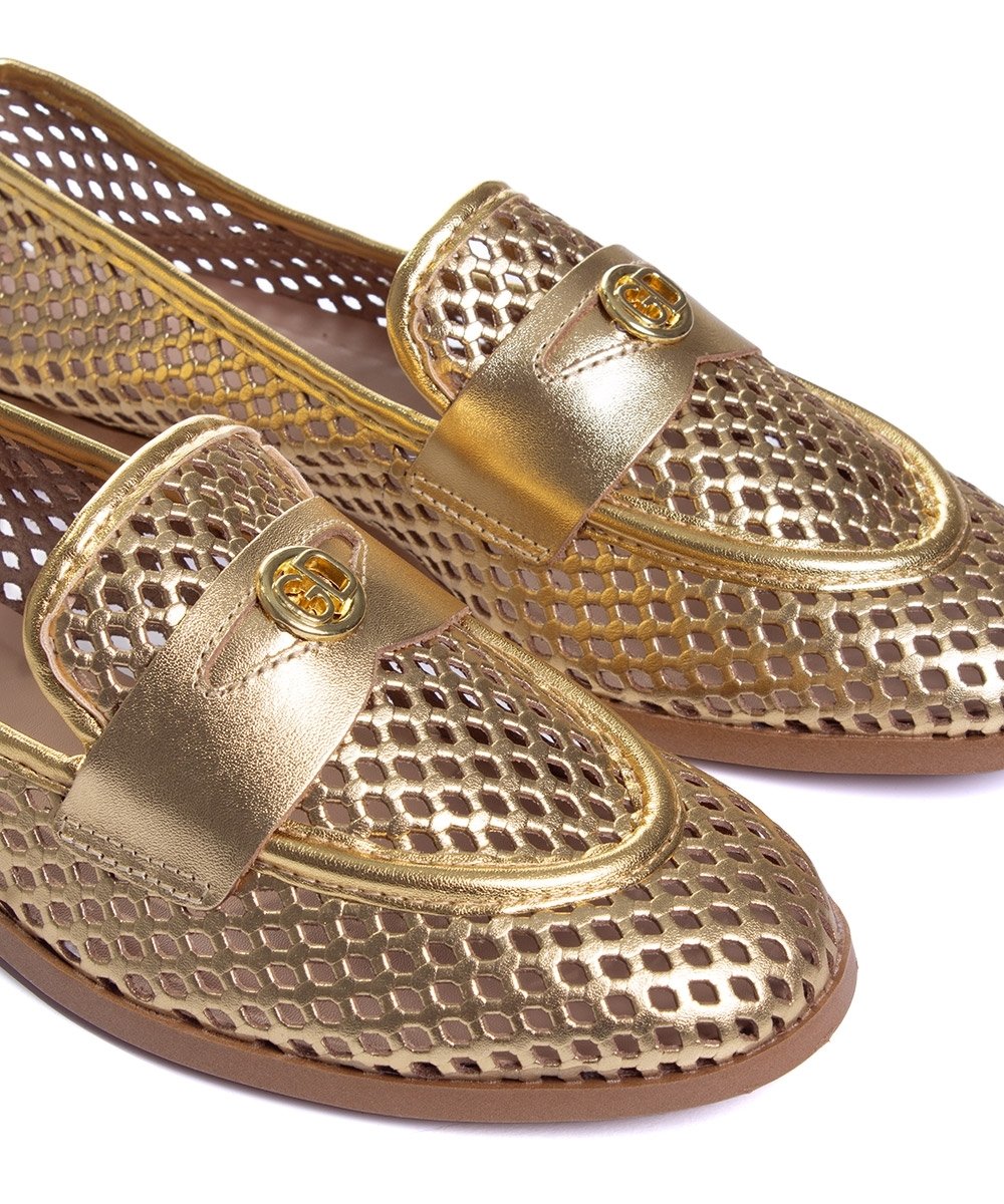 Mocassim Feminino Giulia Domna Couro Dourado Dourado 4