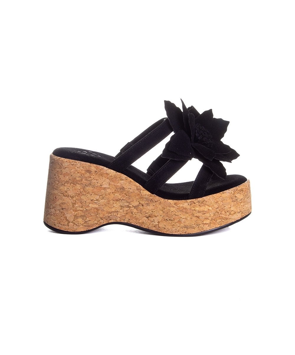 Tamanco Pixolé Anabela Flor Preto