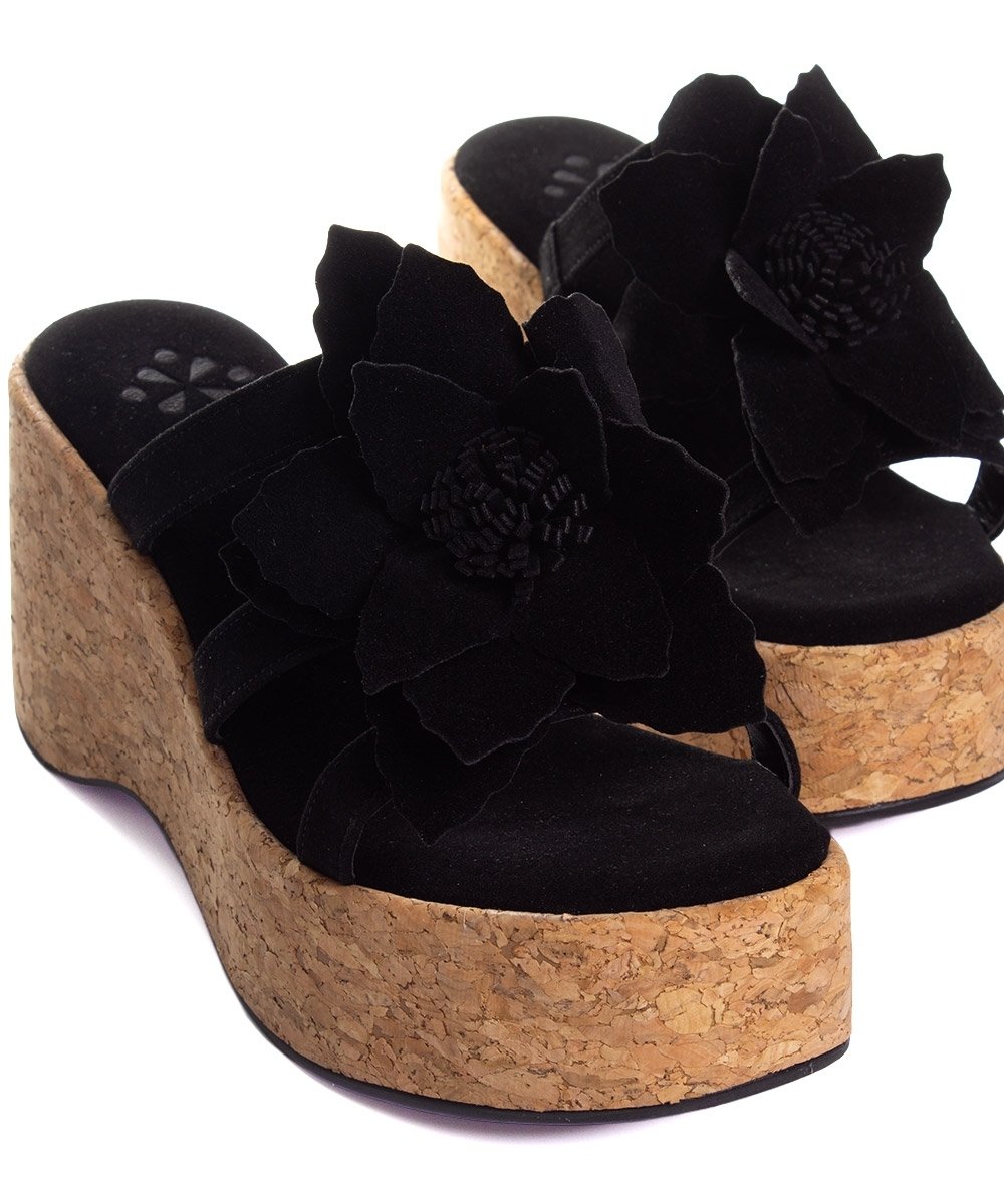 Tamanco Pixolé Anabela Flor Preto Preto 5