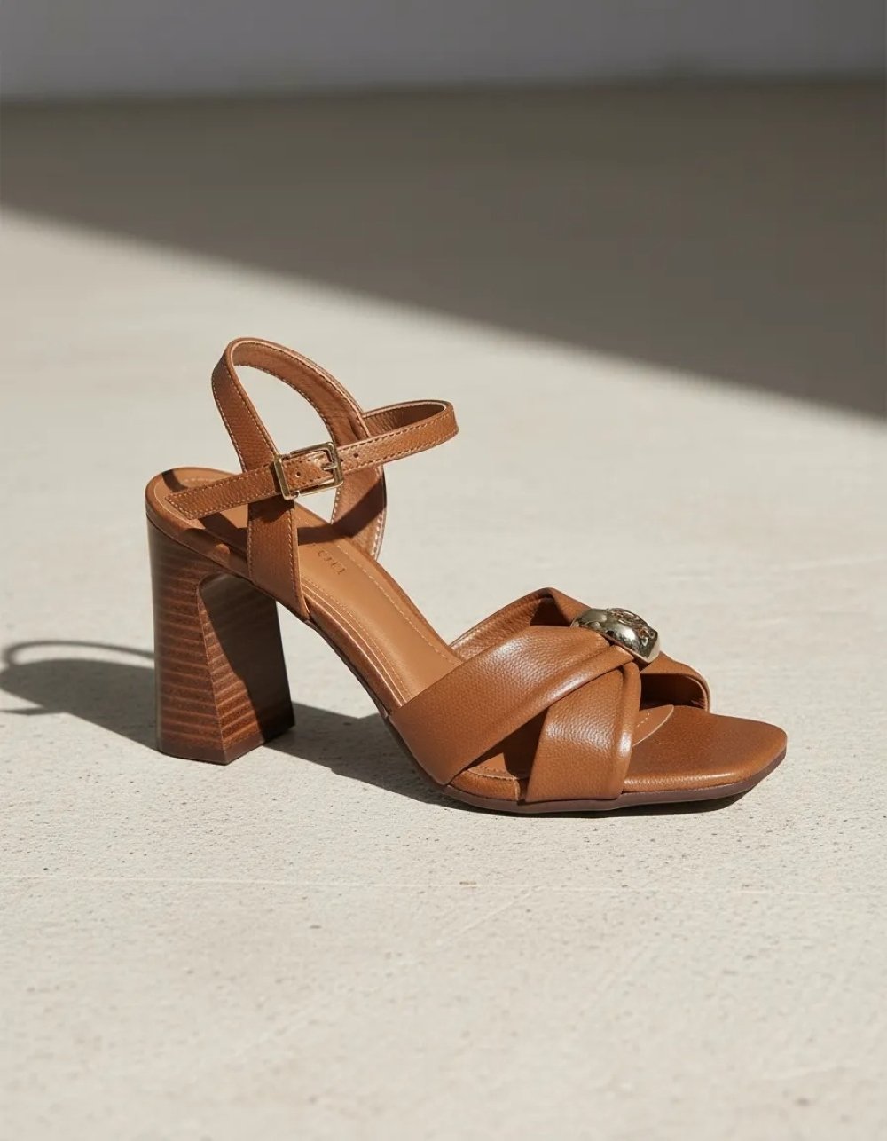 Sandália Via Marte Salto Alto Couro Caramelo Marrom 4