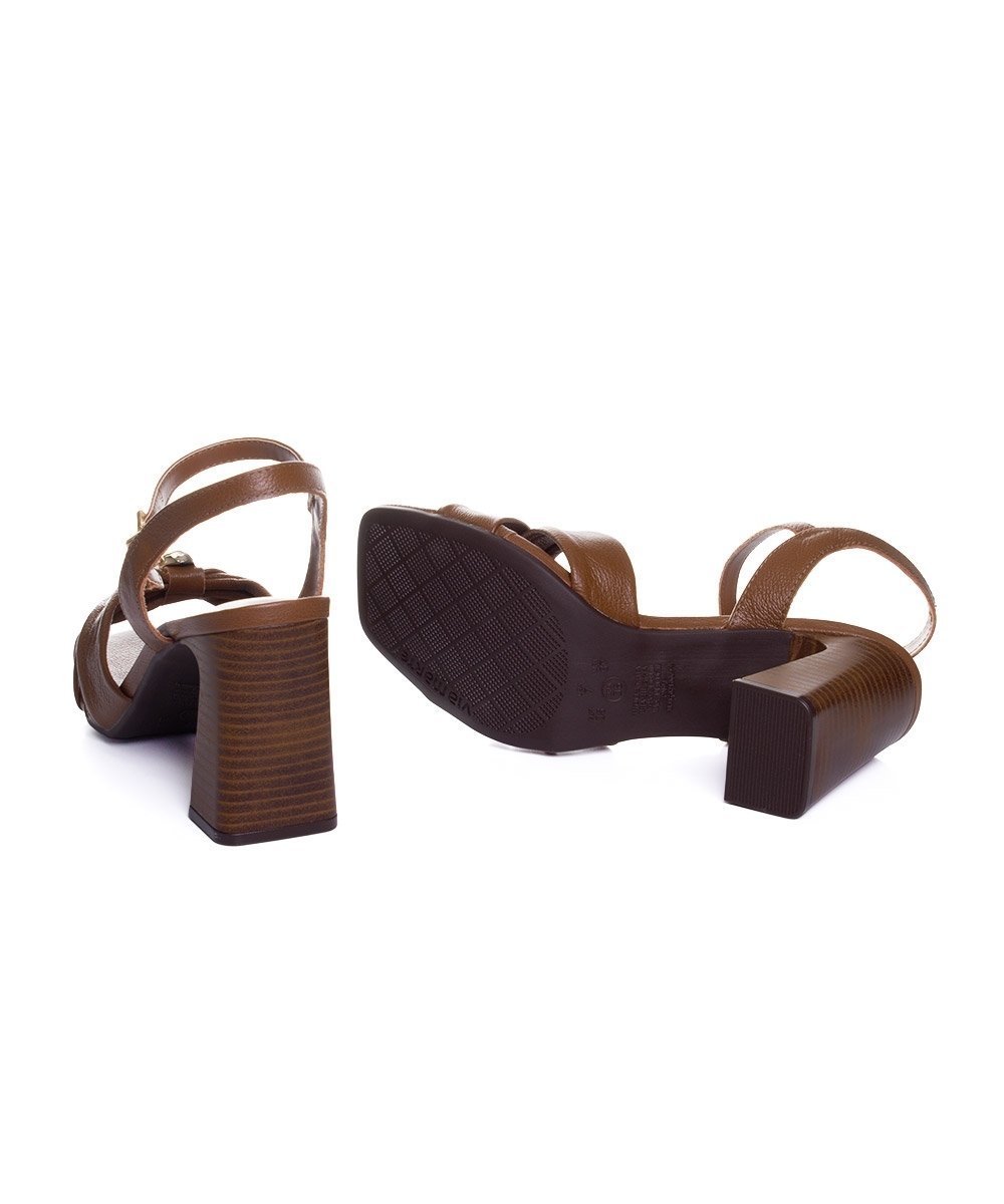 Sandália Via Marte Salto Alto Couro Caramelo Marrom 7