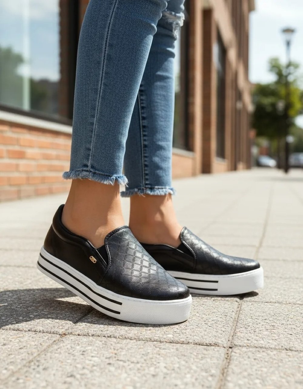 Tênis Casual Feminino Via Marte Slip On Preto Preto 2