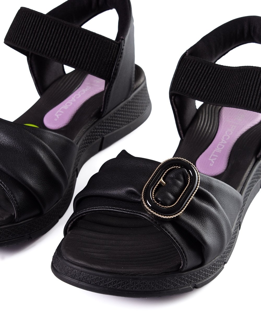 Sandália Papete Piccadilly Slipfit Anabela Preto Preto 4