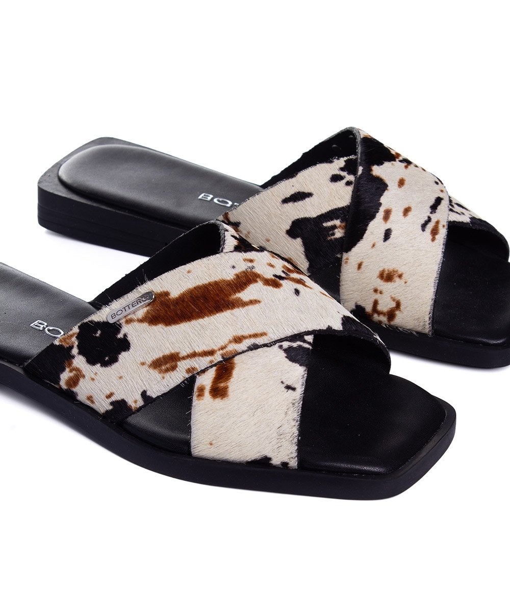 Tamanco Rasteira Bottero Animal Print Couro Preto/Branco Branco 4