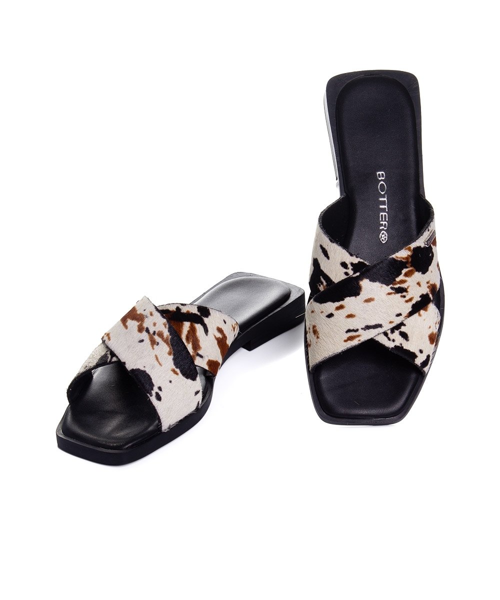 Tamanco Rasteira Bottero Animal Print Couro Preto/Branco Branco 5