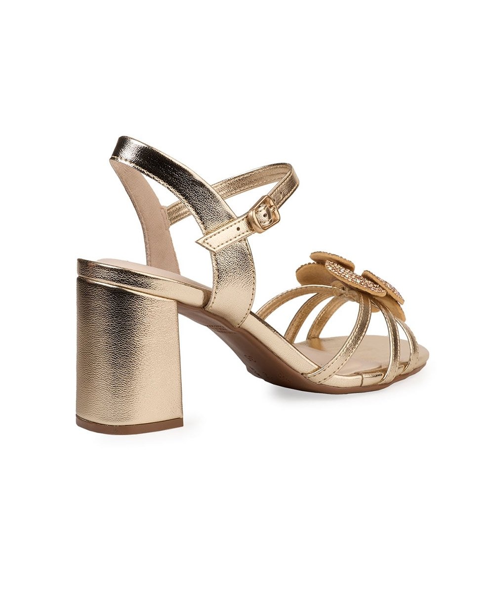 Sandália Bebecê Flower Salto Bloco Dourado Dourado 4