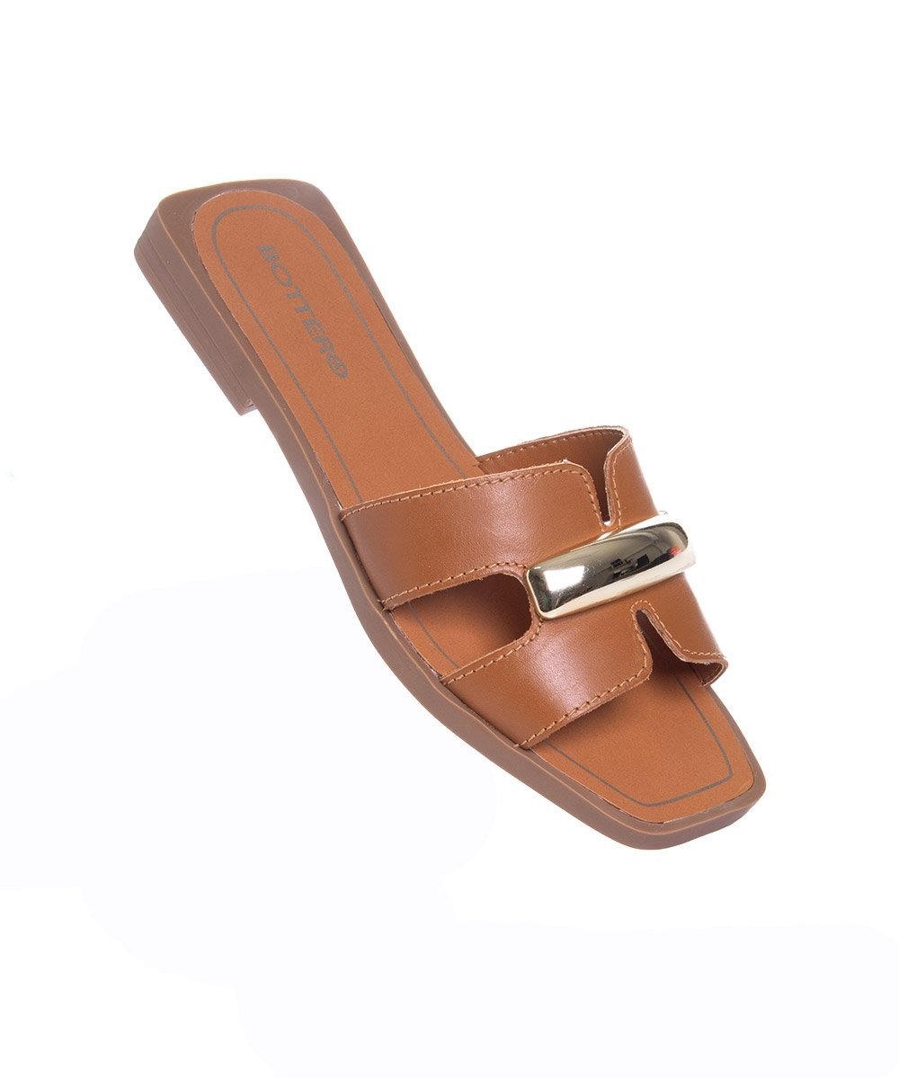 Tamanco Rasteiro Bottero Couro Caramelo Marrom 2