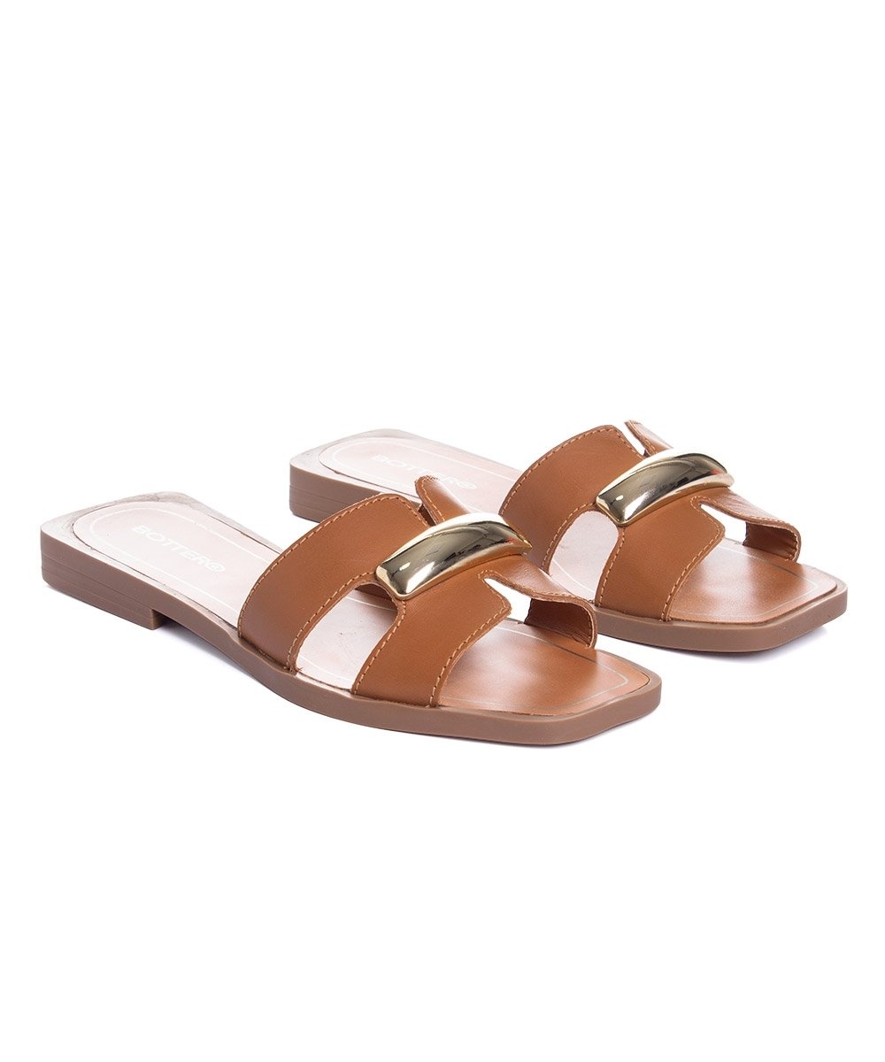 Tamanco Rasteiro Bottero Couro Caramelo Marrom 3