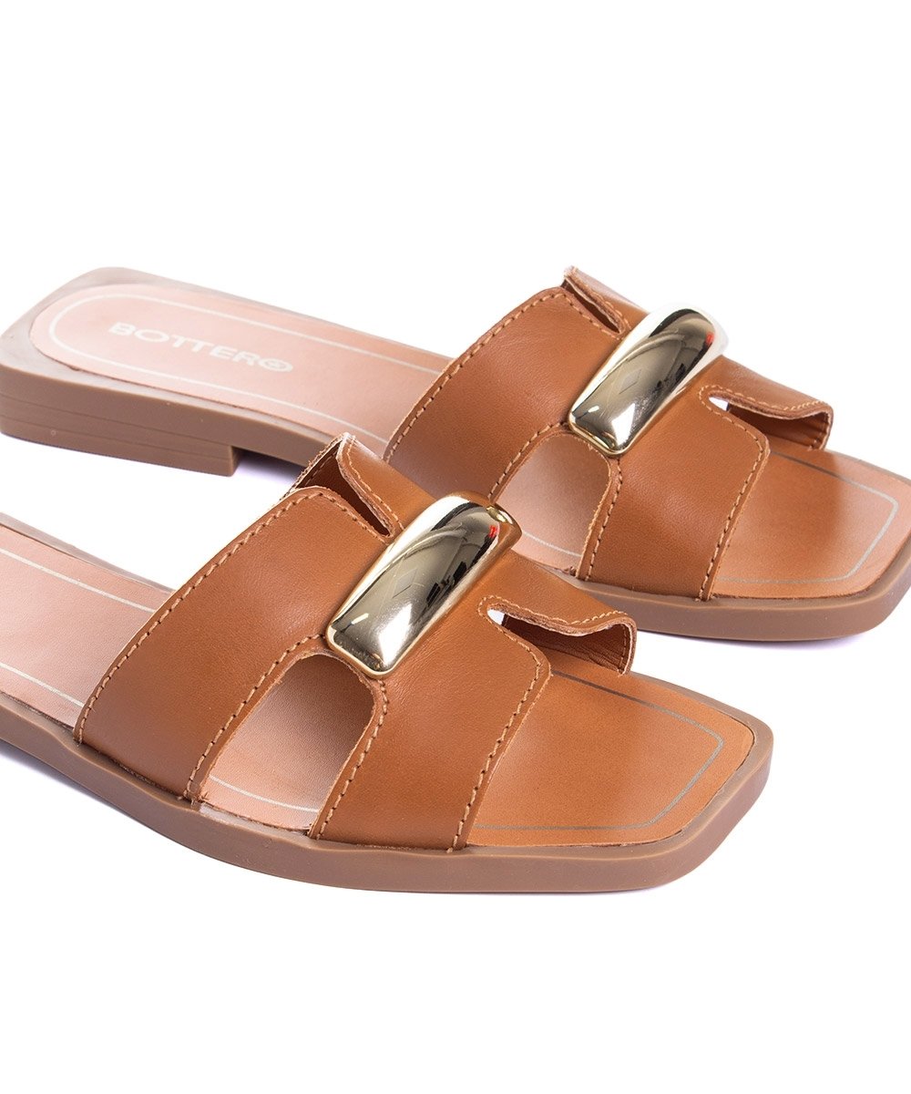 Tamanco Rasteiro Bottero Couro Caramelo Marrom 4