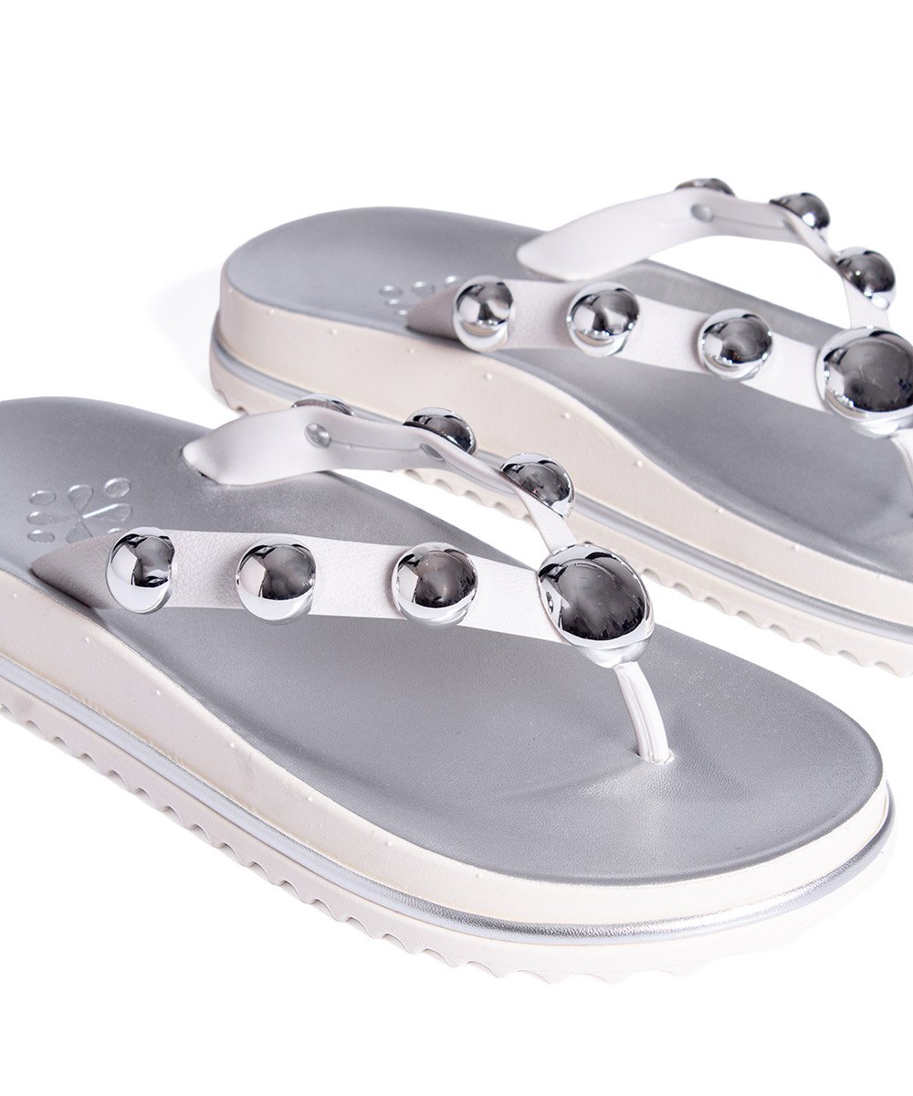 Tamanco Flat Pixolé Prata Branco/Prata 3