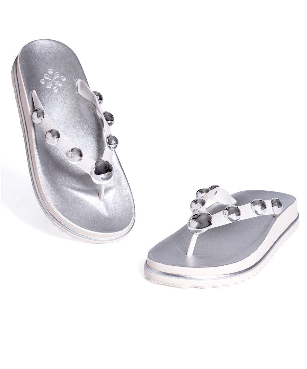 Tamanco Flat Pixolé Prata Branco/Prata 4