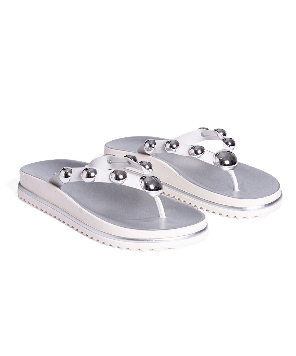 Tamanco Flat Pixolé Prata Branco/Prata 2