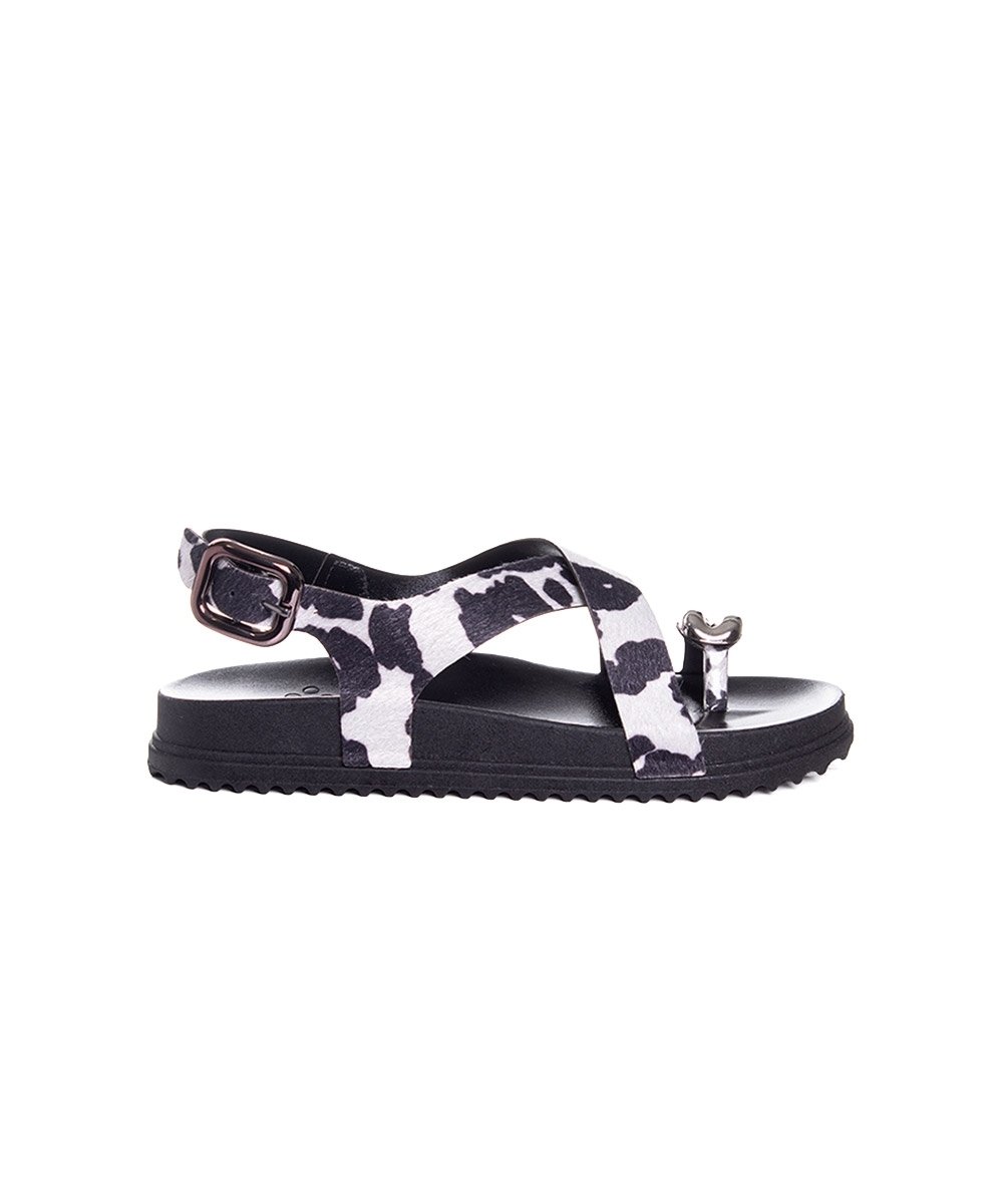 Sandália Flatform Pixolé Animal Print Branco/Preto