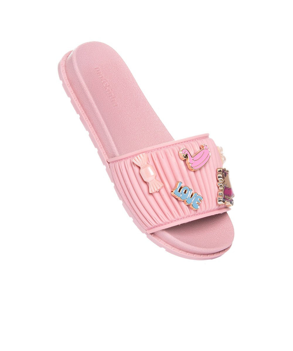 Chinelo Slide Infantil Molekinha Pins Rosa Rosa 2