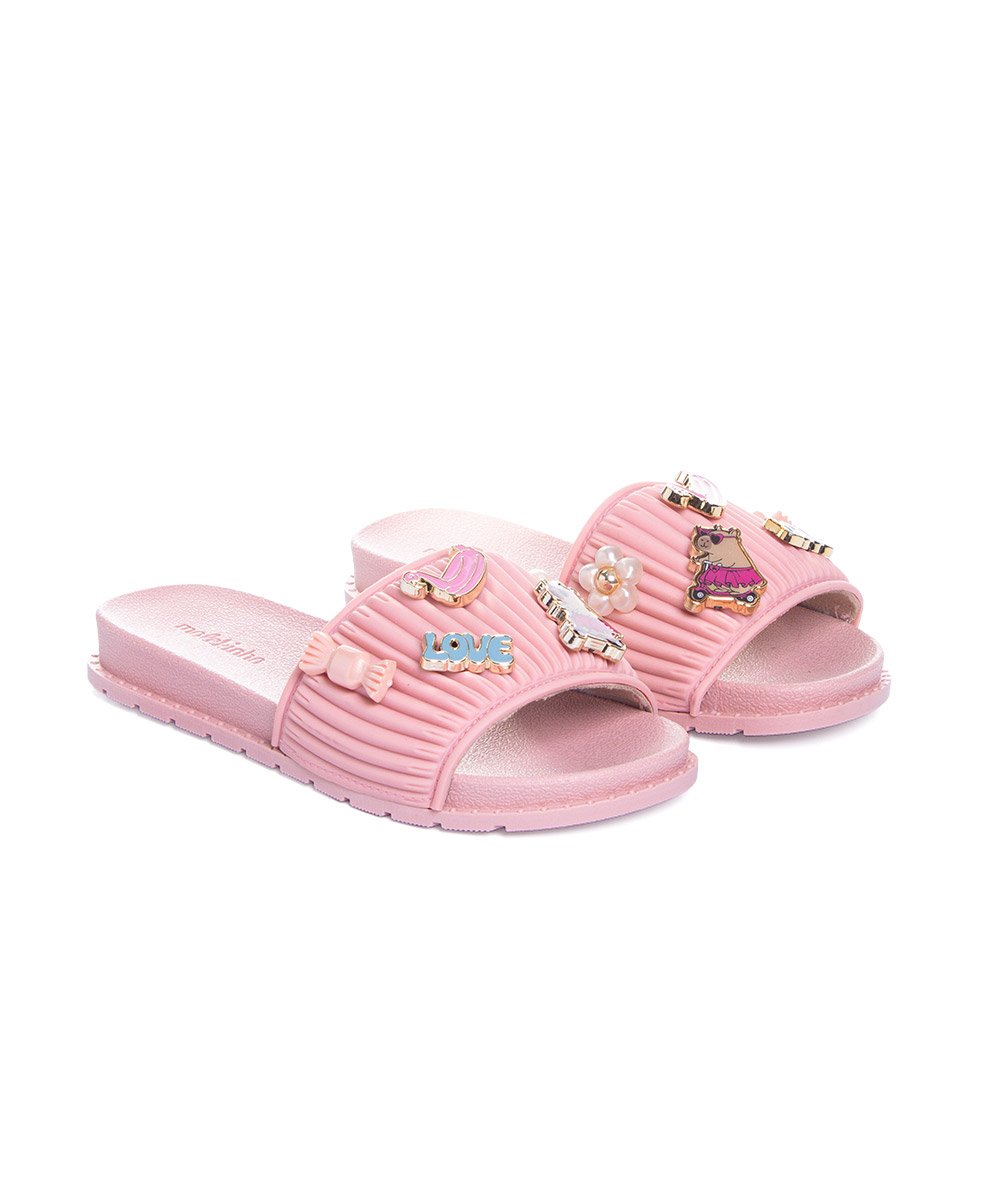 Chinelo Slide Infantil Molekinha Pins Rosa Rosa 3