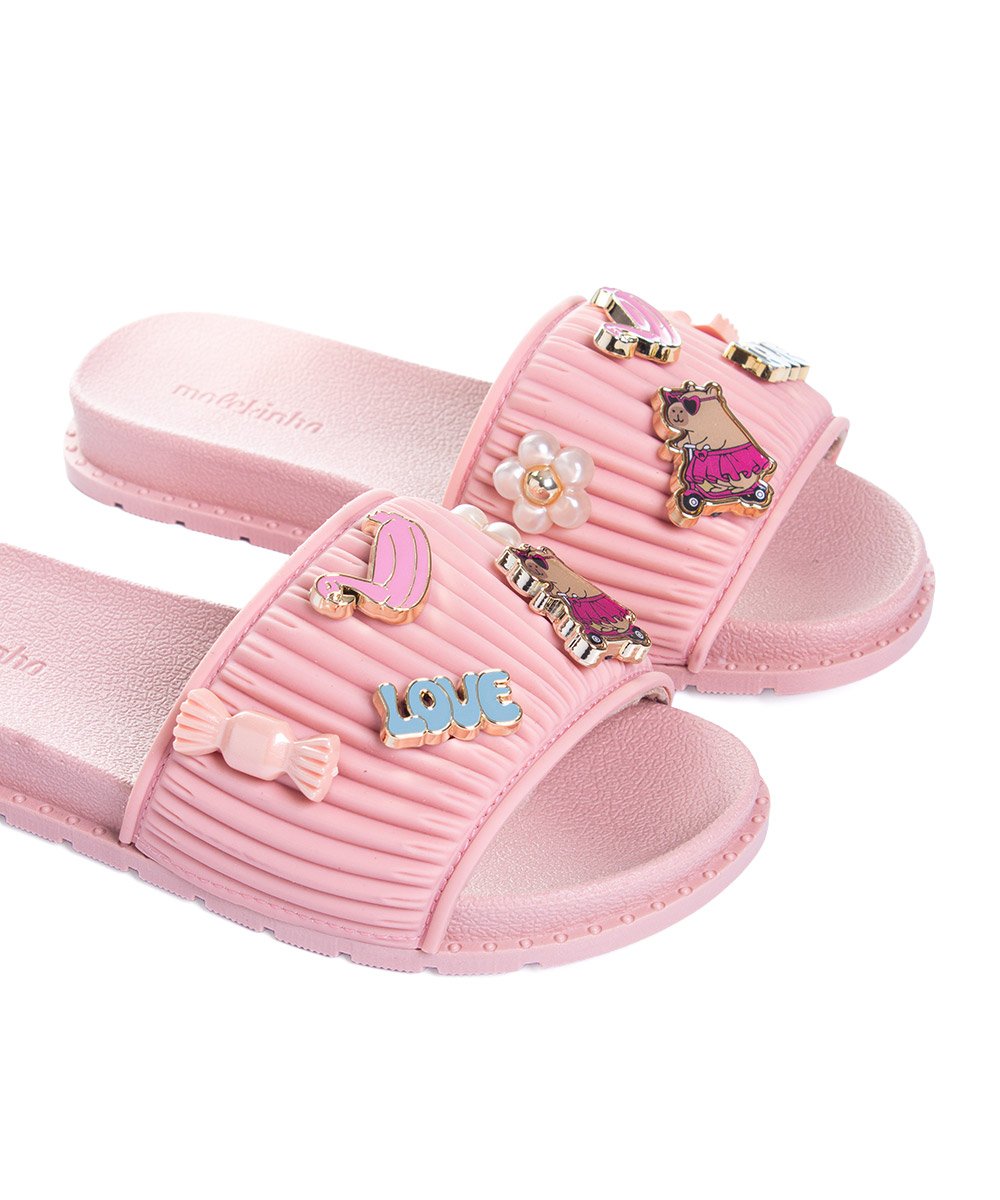 Chinelo Slide Infantil Molekinha Pins Rosa Rosa 4