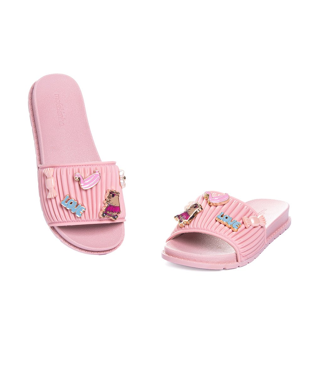 Chinelo Slide Infantil Molekinha Pins Rosa Rosa 5
