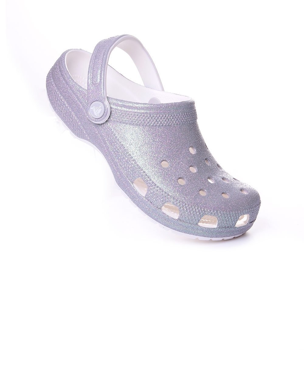 Sandália Crocs Classic Glitter Branco Prata 2