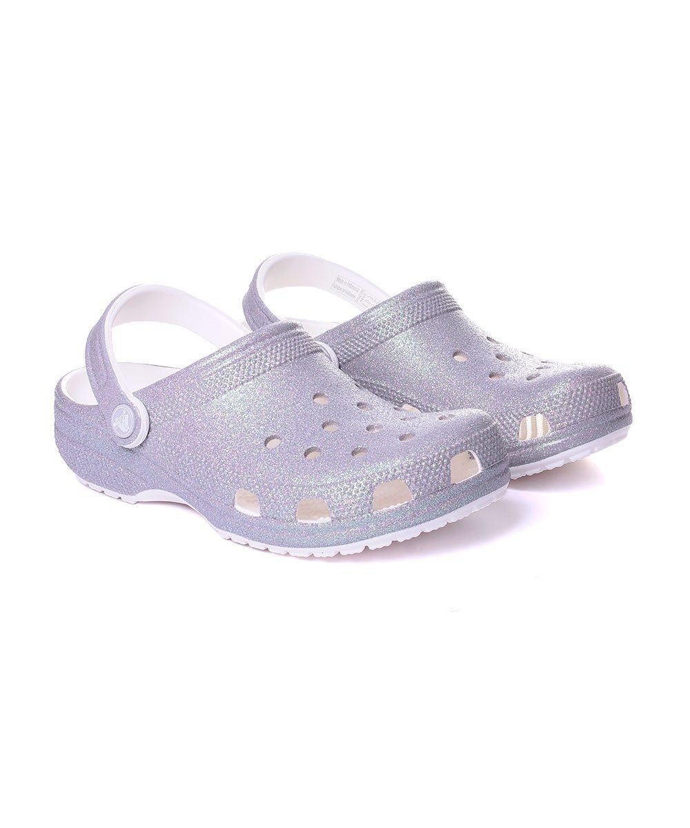 Sandália Crocs Classic Glitter Branco Prata 3