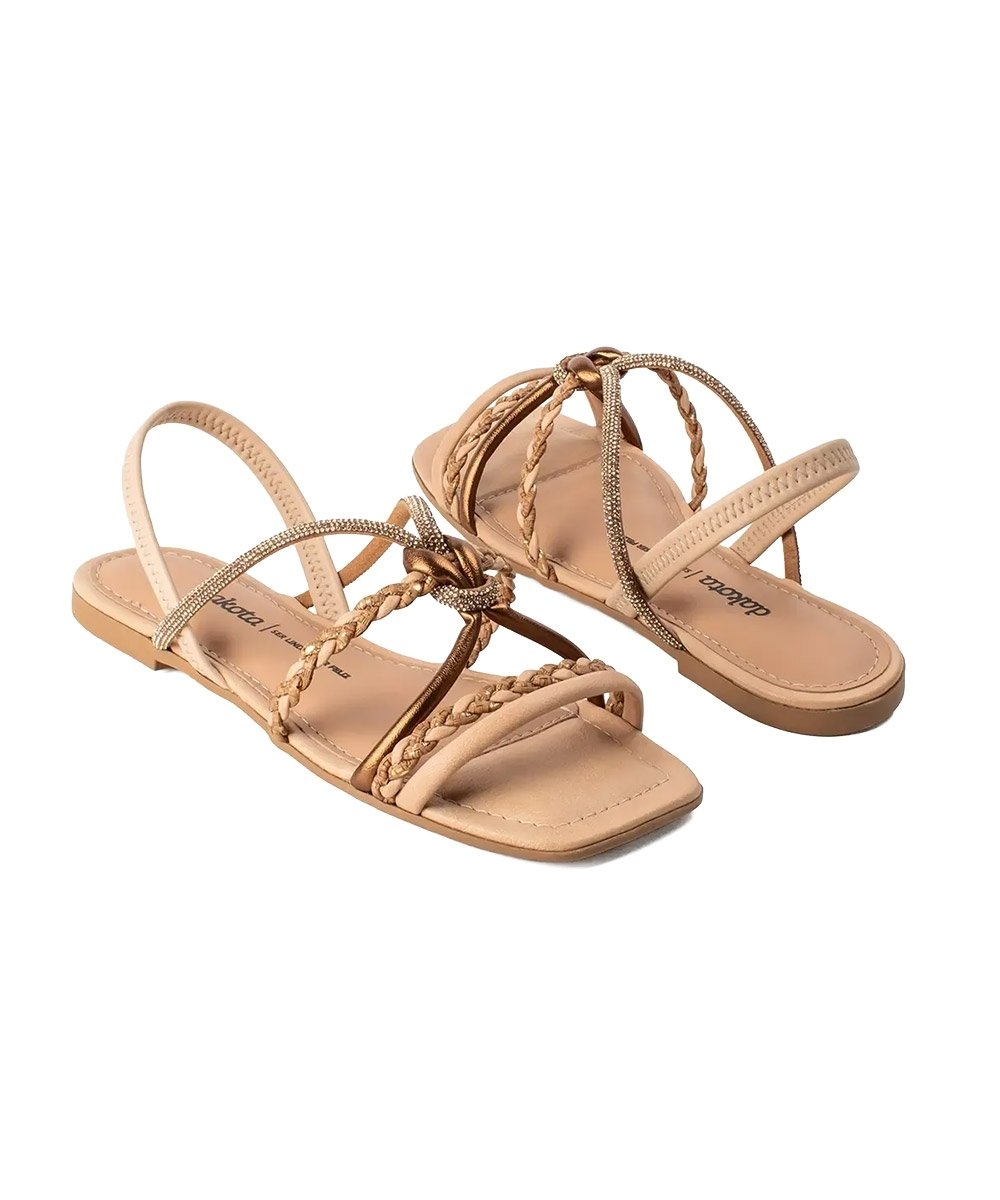 Sandália Dakota Rasteira Tiras Strass Multicolor Bege 5