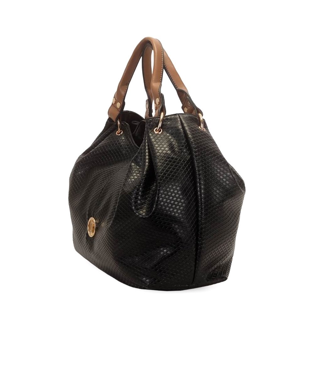 Bolsa Hobo Wj Grande com Textura Preto Preto 3