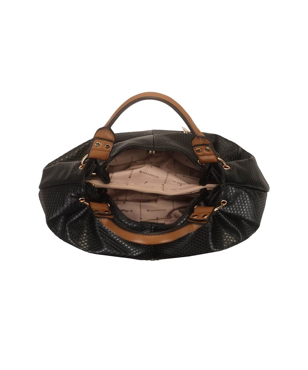 Bolsa Hobo Wj Grande com Textura Preto Preto 4