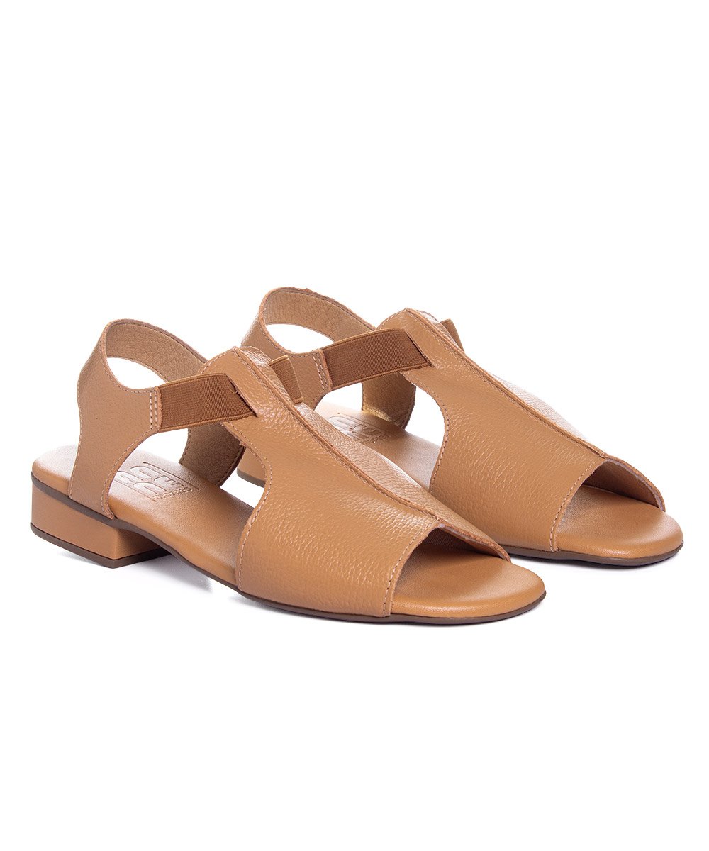 Sandália Anne Moraes Salto Baixo Couro Caramelo Marrom 3