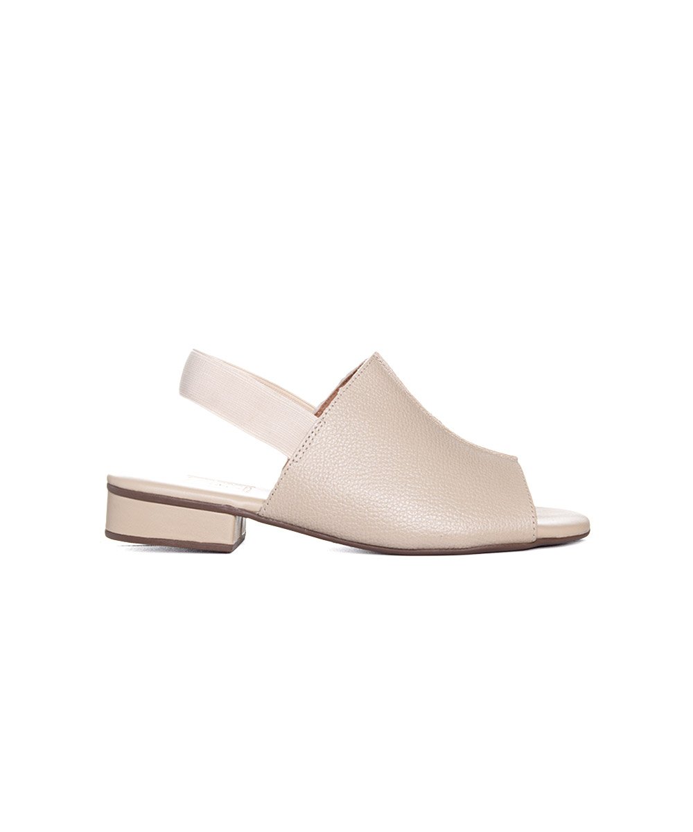 Sandália Anne Moraes Salto Baixo Couro Bege