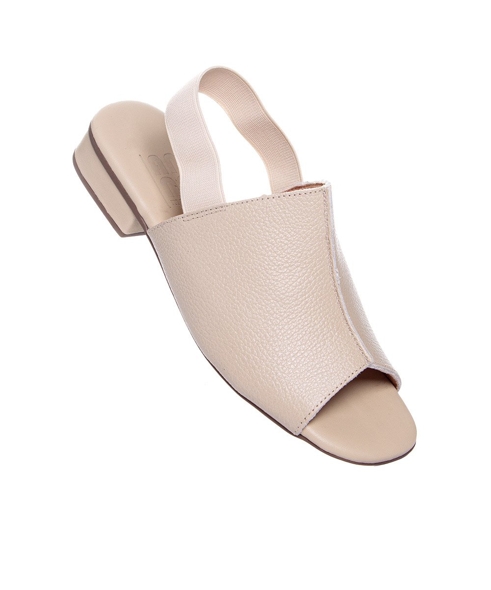 Sandália Anne Moraes Salto Baixo Couro Bege Bege 2