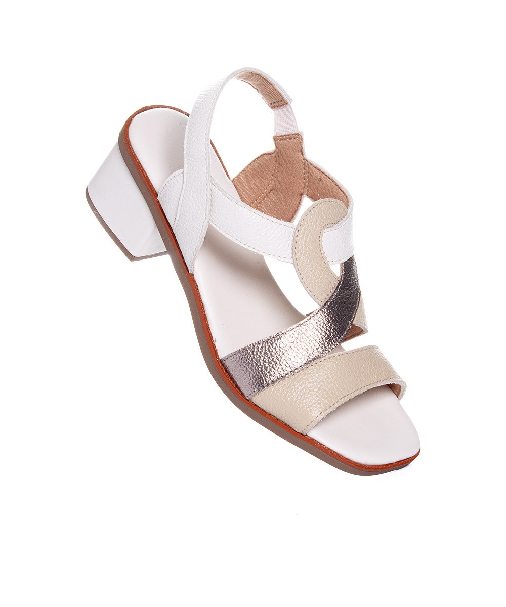 Sandália Anne Moraes Recortes Couro Bege Branco 2