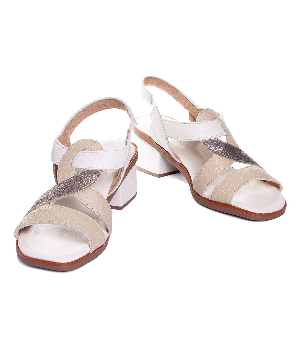 Sandália Anne Moraes Recortes Couro Bege Branco 4