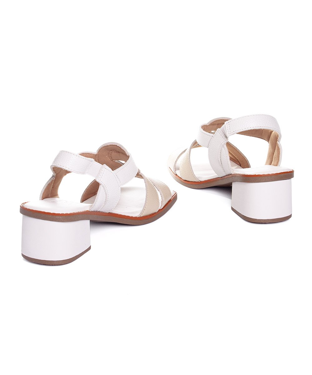 Sandália Anne Moraes Recortes Couro Bege Branco 5