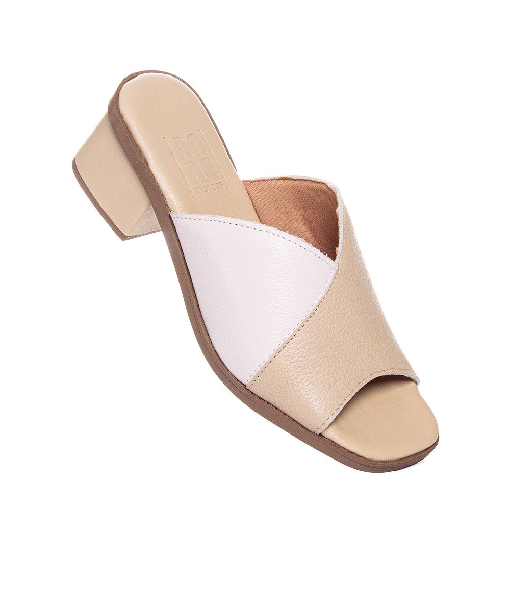 Tamanco Anne Moraes Salto Médio Couro Bege Bege 2