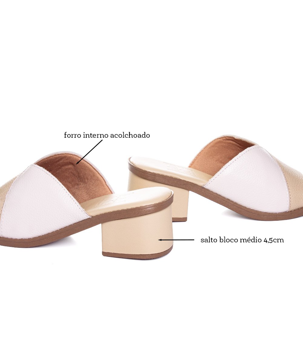 Tamanco Anne Moraes Salto Médio Couro Bege Bege 4