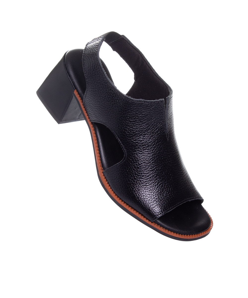 Sandália Anne Moraes Salto Bloco Couro Preto Preto 2