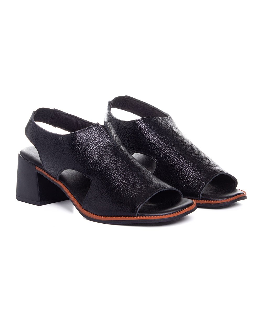 Sandália Anne Moraes Salto Bloco Couro Preto Preto 3