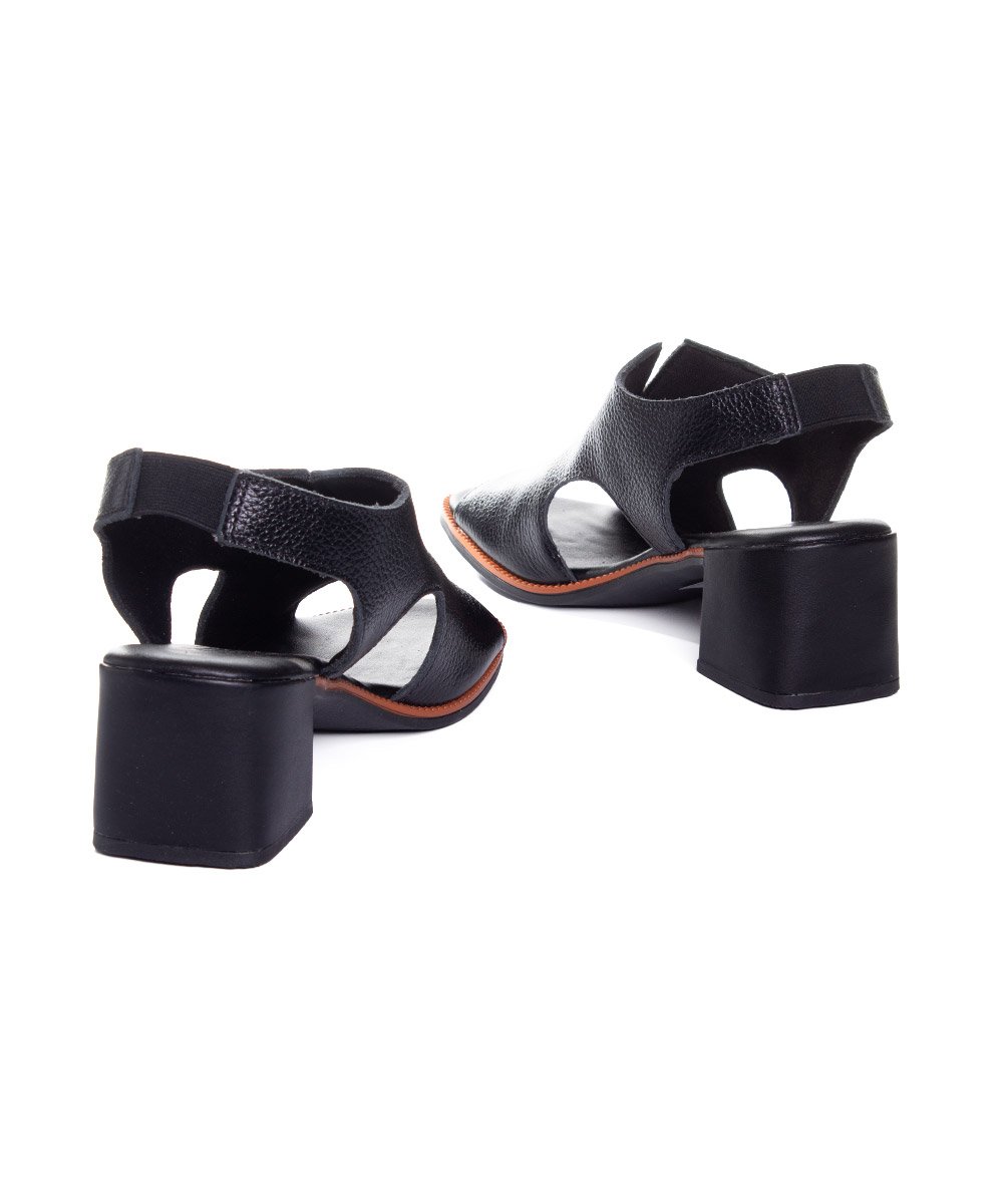 Sandália Anne Moraes Salto Bloco Couro Preto Preto 6