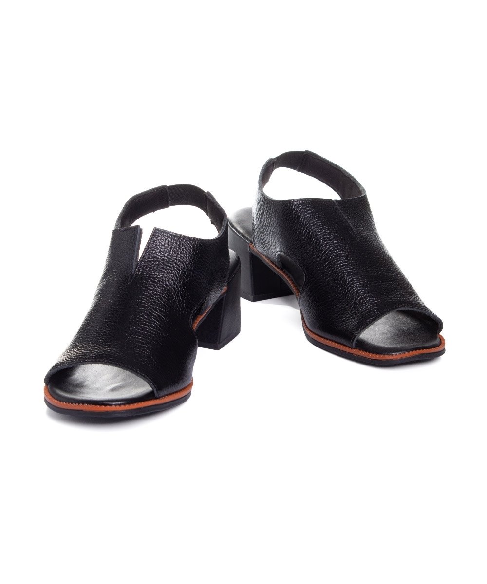 Sandália Anne Moraes Salto Bloco Couro Preto Preto 9