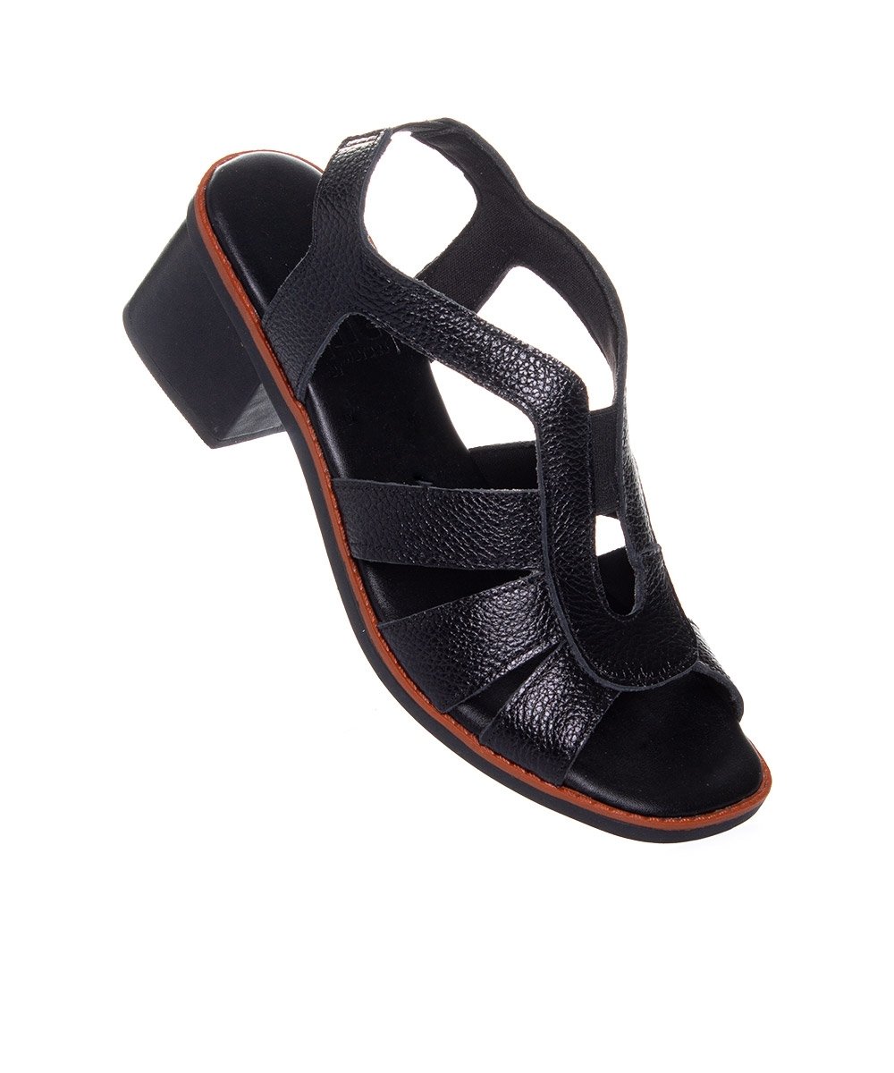 Sandália Anne Moraes Salto Bloco Couro Preto Preto 2