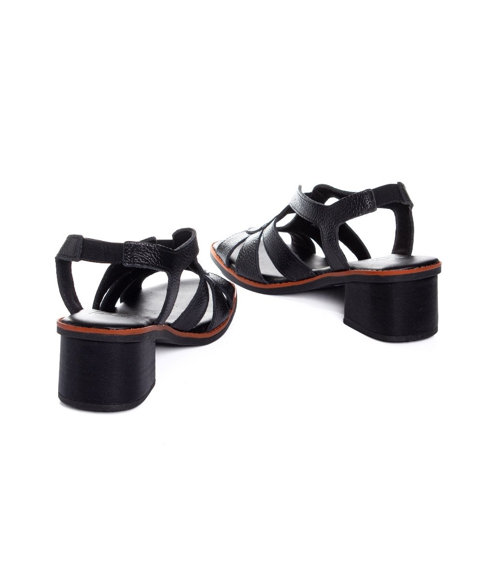 Sandália Anne Moraes Salto Bloco Couro Preto Preto 5