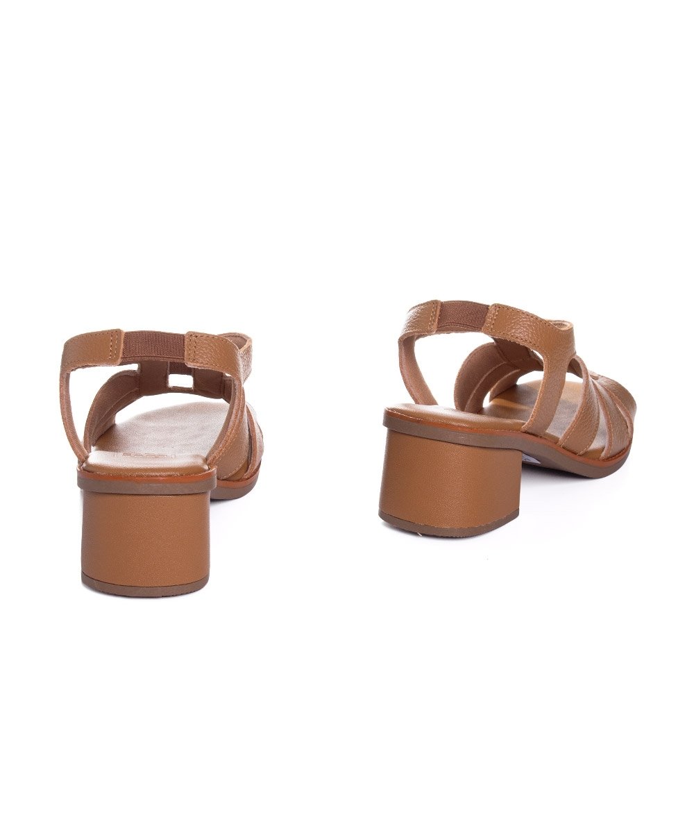 Sandália Anne Moraes Salto Bloco Couro Whisky Marrom 5