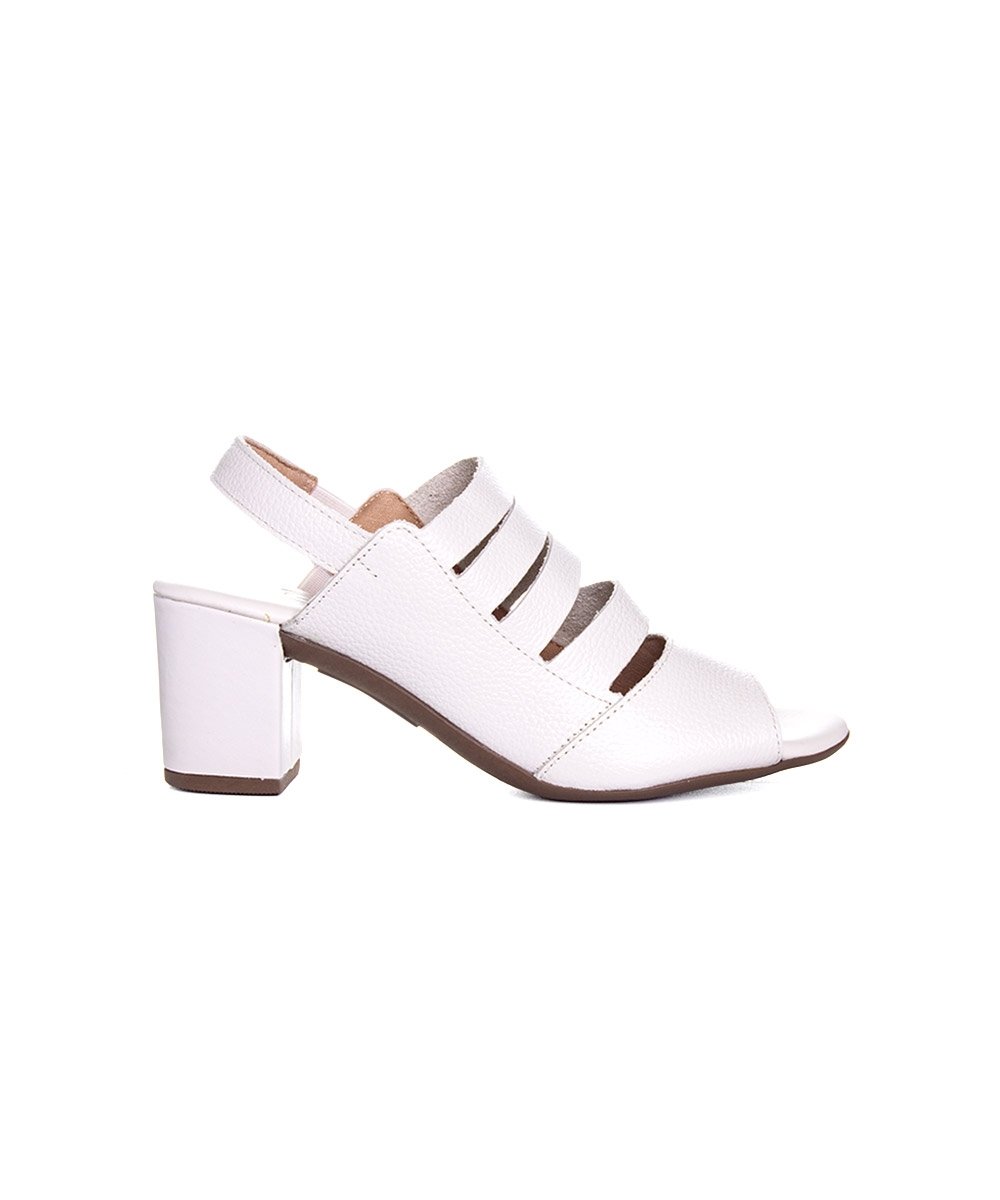 Sandália Anne Moraes Salto Médio Couro Marfim