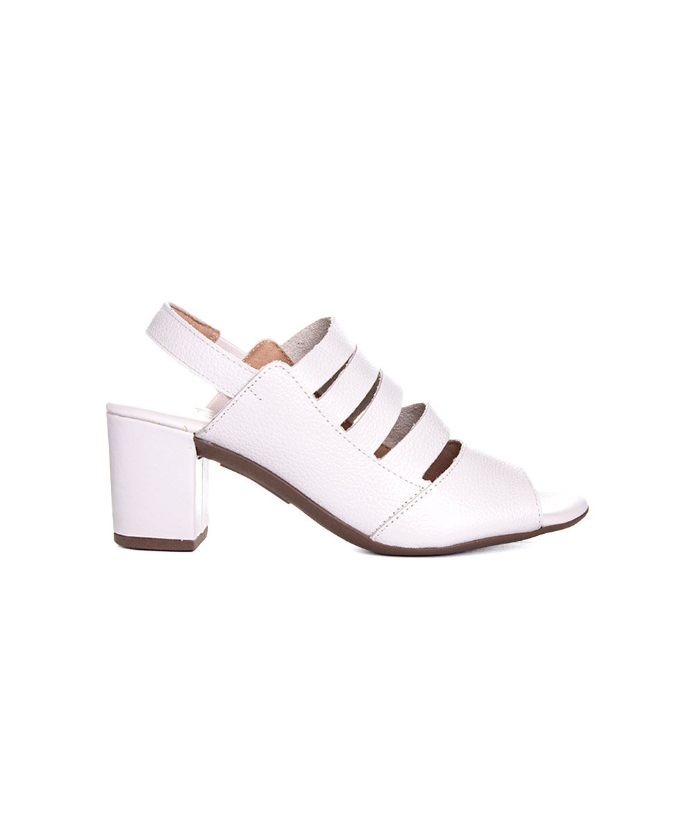 Sandália Anne Moraes Salto Médio Couro Marfim Branco 2