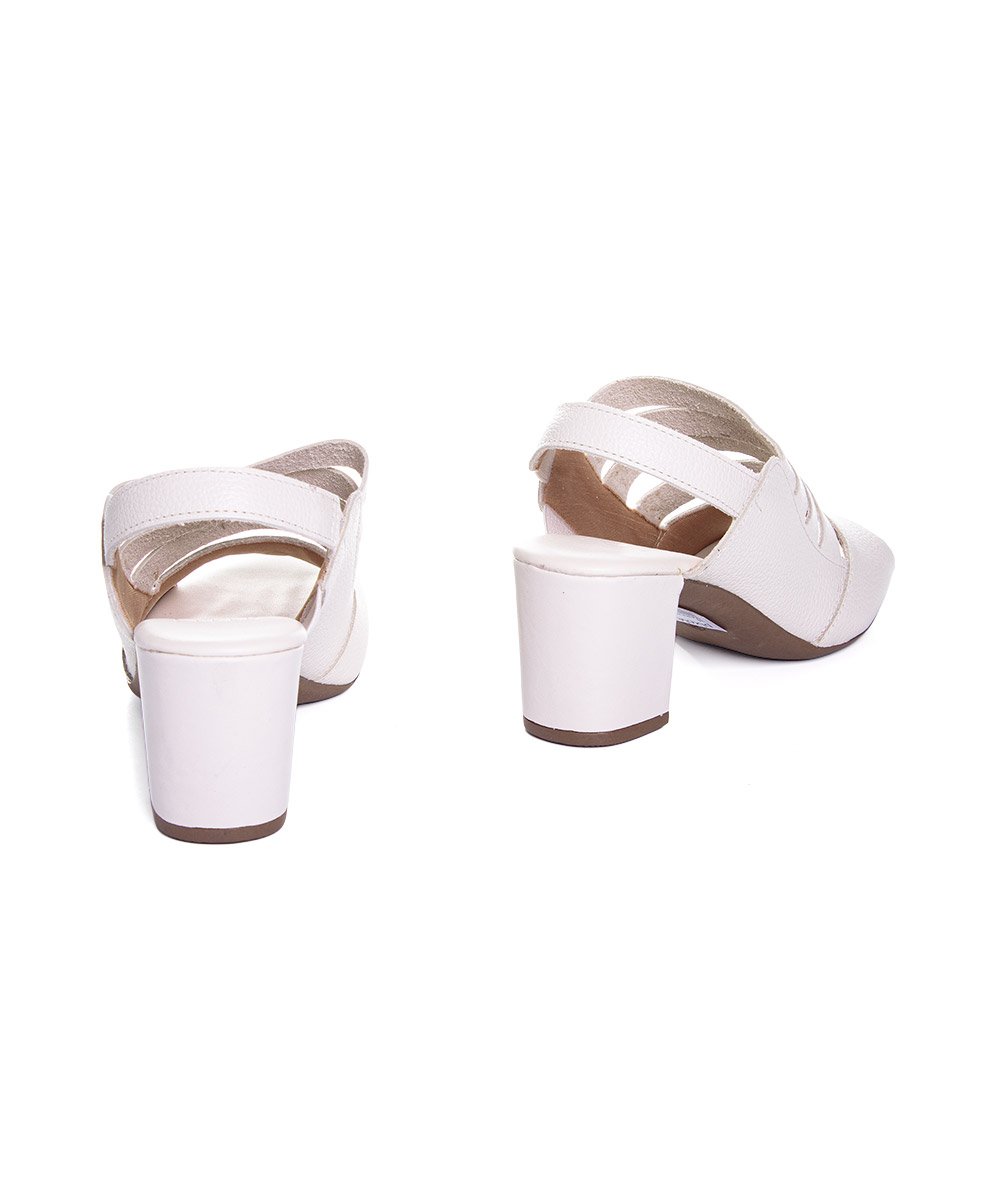 Sandália Anne Moraes Salto Médio Couro Marfim Branco 6